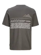 Camiseta gris de manga corta con cuello redondo y calce relajado.