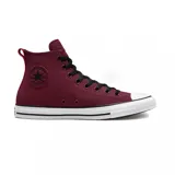 Zapatillas altas de lona color burdeos con detalles en blanco, diseño clásico de Converse.