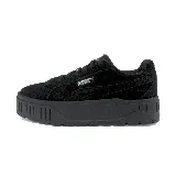Zapatillas Puma Karmen II de gamuza negra con plataforma y logo plateado.