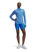 Calza corta de ciclismo Under Armour Tech Bike Short, color azul eléctrico, con cintura alta y logo estampado en la pierna izquierda.