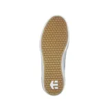 Championes urbanos Etnies Calli Vulc, con capellada combinada en lona gris y gamuza verde oscuro, logo blanco en el lateral, detalles en naranja y suela vulcanizada blanca.