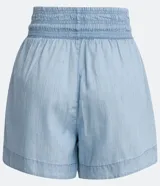 Short runner celeste de lyocell y algodón, con cintura elástica, cordón de ajuste y bolsillos laterales.