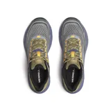 Zapatillas de trail running Merrell Nova 4, color gris cemento con detalles en negro, amarillo y celeste. Capellada de malla y TPU transpirable, cordones y refuerzos reciclados, cuello acolchado, entresuela de espuma FloatPro y suela de goma Merrell Quantum Grip.