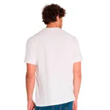 Remera gris jaspeado de manga corta con cuello redondo y logo de Caterpillar estampado en el pecho.