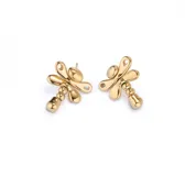 Par de aros con forma de libélula bañados en oro de 18k, con cierre de tuerca a presión.