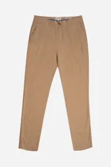 Pantalón de lino y algodón color beige, con pasacinto, logo bordado y fit regular.