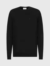 Sweater Calvin Klein negro de lana merino con cuello redondo y logo CK bordado en el pecho.