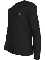 Remera negra de manga larga con cuello redondo y logo de Calvin Klein Jeans estampado en el pecho.