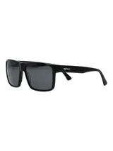 Lentes de sol rectangulares RKF Milan para hombre, con montura de acetato negra y cristales grises.