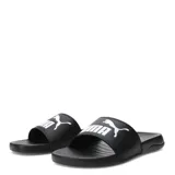 Sandalias Puma Popcat 20 negras con logo blanco en la tira.