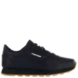 Zapatillas de running negras con detalles en blanco y suela de goma, ideales para uso diario.