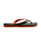 Ojotas Havaianas Dual con base verde oliva y tiras naranjas con logo Havaianas en blanco.