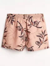 Bóxer de algodón con cintura elástica y estampado abstracto en tonos turquesa, negro y salmón/naranja.