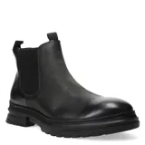 Botas Chelsea de hombre, color negro, confeccionadas en cuero liso, con elásticos laterales y suela track gruesa de goma.