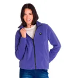 Campera polar Caterpillar para mujer, color violeta, con cierre frontal completo, cuello alto y bolsillos laterales.