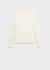 Jersey de punto fino color crudo, con cuello redondo y mangas largas. Tejido mezcla seda de mora.