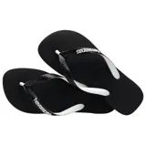 Ojotas Havaianas Top Mix negras con tiras blancas.