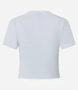 Blusa blanca de algodón con elastano, de corte regular, escote en V y mangas cortas.