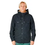 Campera con capucha Rip Curl modelo Gibbos, color azul marino, con forro de sherpa color beige. Cierre frontal con botones a presión y dos bolsillos con solapa en el pecho.