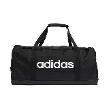 Bolso deportivo Adidas Linear Duff M, color negro con logo blanco estampado en el frente. Cuenta con doble asa de mano y correa ajustable para el hombro.