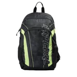 Mochila Rip Curl modelo Ozone Cool 30L Blocker, color negro con estampado sutil y detalles en color lima fluorescente. Presenta el logo vertical de Rip Curl en el frente y un compartimento principal con cierre.