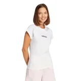 Remera Adidas Essentials Linear de mujer, color blanco con logo Adidas lineal en negro en el pecho. Corte clásico y cuello redondo.