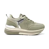 Championes urbanos color beige con detalles dorados, cordones y plataforma.