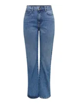 Pantalón de jean de tiro alto, corte recto y lavado medio.