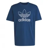 Camiseta Adidas Adicolor Outline Trefoil azul con logo blanco delineado.
