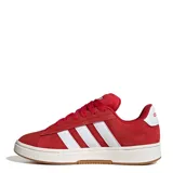 Championes Adidas Grand Court Alpha, color rojo con detalles en blanco. Zapatillas de cuero con las tres tiras clásicas de Adidas en los laterales y suela de goma.