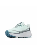 Zapatillas de trail running Columbia Konos Trillium ATR para mujer, color celeste con detalles en gris y azul. Cuentan con tecnología Omni-MAX™ para amortiguación y estabilidad, entresuela Techlite+™ para comodidad y suela Adapt Trax™ para tracción en terrenos variados.