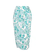 Falda midi de tiro alto con estampado floral en tonos turquesa y blanco, con lazo lateral.