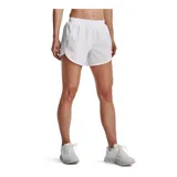 Short deportivo Under Armour Fly By Elite 3, color blanco, con cintura elástica, logo reflectivo y paneles laterales de malla.