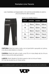 Pantalón de lino color beige, de corte recto y holgado, con cintura elastizada y cordón ajustable. Presenta bolsillos laterales amplios.