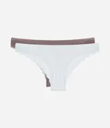 Kit de dos bombachas bikini de microfibra, una color blanco y otra color marrón, ambas con detalle de encaje.