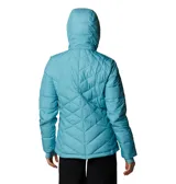 Campera puffer color salmón con capucha, cierre frontal y bolsillos laterales con cierre. Cuenta con tecnología termorreflectante Omni-Heat™ y puños con orificios para los pulgares.