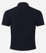 Remera marrón de ribana con cuello alto y mangas cortas.