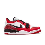 Championes Air Jordan Legacy 312, color blanco, rojo y negro, con detalles de estampado de elefante en el talón y correa ajustable en el empeine.