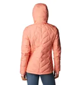 Campera puffer color salmón con capucha, cierre frontal y bolsillos laterales con cierre. Cuenta con tecnología termorreflectante Omni-Heat™ y puños con orificios para los pulgares.