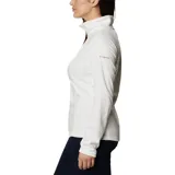 Buzo polar blanco de mujer, con cuello alto y cierre de media cremallera.