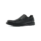 Zapato de vestir negro de cuero liso, con elásticos laterales y suela de goma.