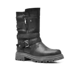 Bota de caña media color negro con hebilla lateral y cierre de cremallera.