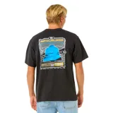 Remera negra de manga corta con cuello redondo y estampado en el pecho con el logo de Rip Curl Pro 25 Event en colores azul y amarillo.