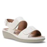 Sandalias de mujer Lady Confort Vence color beige, con dos tiras con perforaciones y plataforma baja.