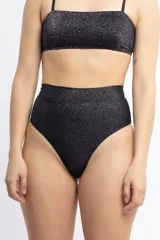 Bombacha de bikini tiro alto color negro con lurex.