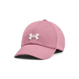 Gorro deportivo Under Armour color rosa con logo blanco bordado en el frente.