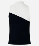 Musculosa de rib acanalado con cuello alto y diseño de bloques de color blanco y negro.