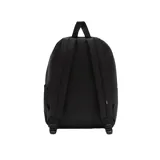 Mochila Vans negra con logo blanco estampado.