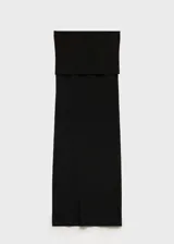 Falda midi negra de punto de canalé con cintura elástica.