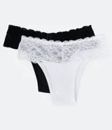 Kit de dos bombachas colaless de microfibra, una blanca y una negra, con encaje en la cintura.